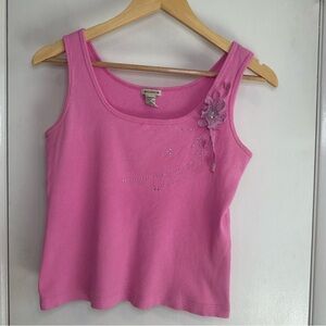 Timing Y2K Sequin Tank Top. Size: Large. Color: Bubblegum Pink.